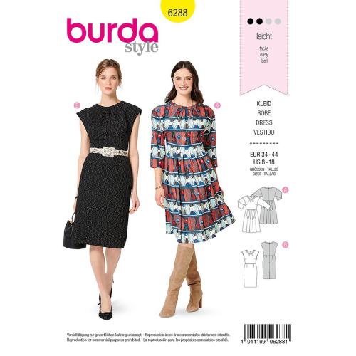 Patron Burda 6288 Robe en 2 versions de 36 à 46